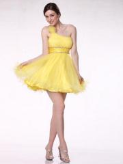 One Shoulder Homecoming Dress above Knee Length with Empire Waist