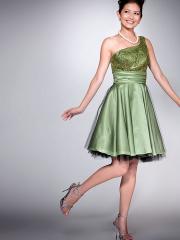 One Shoulder Knee Length sparkles with sequins Satin Dress