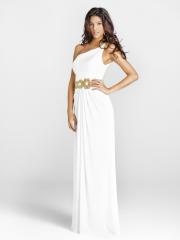 One-Shoulder Pleated Evening Dress with Embroidered