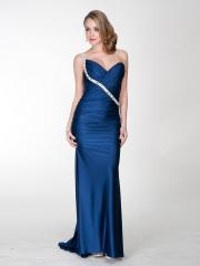 One-Shoulder Pleated Stain Evening Dress