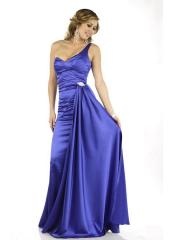 One-Shoulder Pleated Stain Evening Dress with Sash