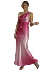 One-Shoulder Sheath Style Ankle-Length Fuchsia Ombre Satin Evening Gown of Zipper