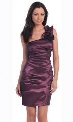 One-Shoulder Short Length Lilac Stretch Taffeta Junior Bridesmaid Gown of Ruffles
