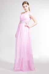 One-Shoulder Stain Floor-Length Homecoming Dress with Embroidered Belt