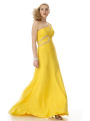 One-Shoulder Yellow Chiffon Floor Length Evening Dress of Sequined Accent Front