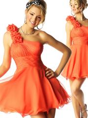 Orange Chiffon and Organza A-line Style Flowers and Sequins Embellishments Homecoming Dresses