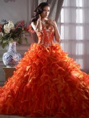Orange Organza Strapless Sweetheart Neckline Sleeveless Ball Gown Floor-Length Quinceanera Dress