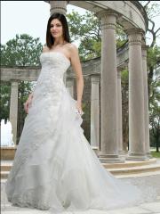 Organza A-Line Gown with A Strapless Neckline and Light Pleating Wedding Dress