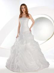 Organza Fit and Flare Gown with A Strapless Asymmetrically Plated Bodice Wedding Dress