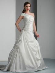 Organza Taffeta Wedding Gown with One Shoulder Design Pleated Bodice And Pick Ups On Skirt Dresses