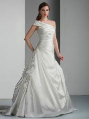 Organza Taffeta Wedding Gown with One Shoulder Design Wedding Dress