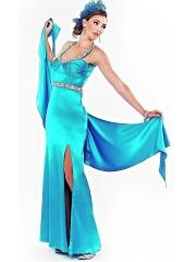 Ostentatious Beaded Halter Top Floor Length Sheath Blue Silky Satin Prom Dress of Shawl