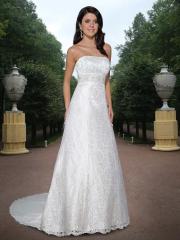 Overall Lace A-Line Gown with Straight Strapless Neckline And Rouched Bust Wedding Dresses