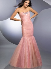 Pearl Pink Taffeta Mermaid Sequined Strapless Sweetheart Neckline Sleeveless Floor-Length Celebrity Dress