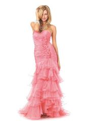 Pink Charming Strapless Sweetheart Beading Flowers Ruffled Full Length Celebrity Dresses