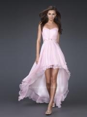 Pink Chiffon Strapless Sweetheart Neckline Beaded Ornament High Low Prom Dresses