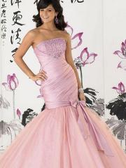 Pink Strapless Mermaid Style Floor Length Pink Beaded Bodice and Tulle Skirt Celebrity Gown