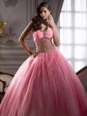 Pink Tulle Ball Gown Silhouette Halter Neckline Beaded Embellishment Quinceanera Dresses