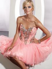 Plentiful Sequins and Rhinestones Accents Strapless Taffeta and Tulle Homecoming Dresses