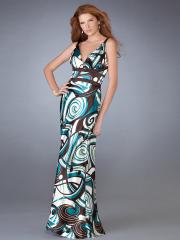 Plunging V-Neck Floor Length Sheath Style Printed Evening Gown of Zipper Closure Back