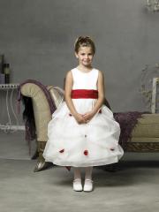 Princess Ball Gown Tea-length Flower Girl Dress with Sash