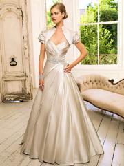 Princess Shirred Bodice Beaded Waistband Pleated Gown