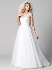 Princess Style Floor-length Tulle One-shoulder Fit and Flare Skirt A-line Wedding Dress