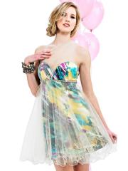 Print A-line Strapless Sweetheart Neckline Organza Overlay Skirt Prom Dresses