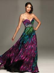 Print Chiffon Multi-Color Sheath Beaded Waist Strapless Sweetheart Neckline Sleeveless Floor-Length Evening Dress