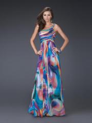 Print Chiffon One-Shoulder Neckline Sleeveless Floor-Length Multi-Color Evening Dress