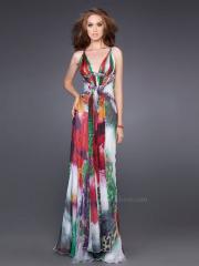 Print Chiffon Sequined Halter V-Neck Neckline Sleeveless Floor-Length Evening Dress