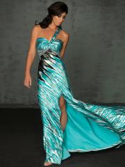 Print Satin Multi-Color One-Shoulder Sweetheart Neckline Sleeveless Floor-Length Evening Dress