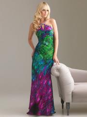 Print Taffeta Sequined Jewel Keyhole Neckline Sleeveless Floor-Length Evening Dress