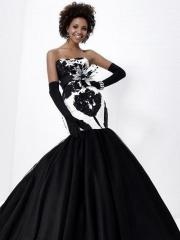 Printed Taffeta Strapless Neckline Flower Embellishment Ball Gown Full Length Celebrity Dresses