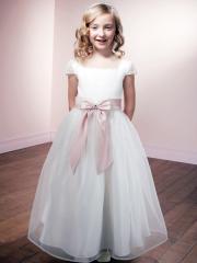 Pure Ball Gown Flower Girl Dress with Decorated Bow Tie