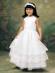 Pure Shirring Tea-length Flower Girl Dress with Embroidery