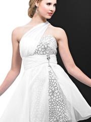Pure White A-line Asymmetric Empire Waist Chiffon Overlay Print Skirt Prom Dresses