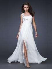 Pure White Chiffon A-line One-shoulder Neckline Sequined Empire Waist Evening Dresses
