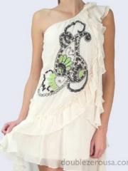 Pure White Chiffon Fabric One-shoulder Neckline Mini Skirt Ruffle Embellishment Prom Dresses