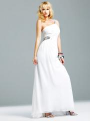 Pure White Sumptuous Sheath Style White Chiffon Ankle-Length Wedding Guest Gown of Diamantes