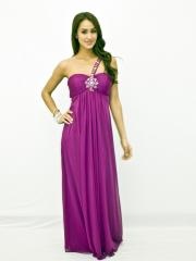 Purple Chiffon One-shoulder Straps Sweetheart Neckline Jeweled Ornament A-line Evening Dresses