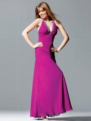 Purple Silk Chiffon A-line Deep V-neckline Sequins Beading Empire Full Length Evening Dresses