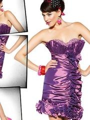 Purple Taffeta Sheath Style Sweetheart Neckline Ruffles Sequins Embellishment Prom Dresses