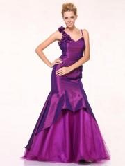 Purple Taffeta Tulle Mermaid Style Spaghetti Straps Flowers Embellishment Celebrity Dresses