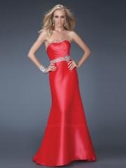 Red A-line Style Strapless Neckline Rhinestone Trim Full Length Taffeta Evening Dresses