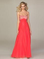 Red Chiffon A-line Silhouette Sweetheart Neckline Sequined Bodice Full Length Prom Dresses