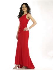 Red Chiffon Beaded One-Shoulder Neckline Sleeveless Floor-Length Evening Dress