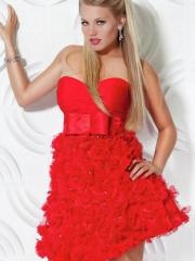 Red Chiffon Organza A-line Style Sweetheart Neckline Belt and Flower Ornaments Prom Dresses