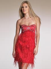 Red Satin Beaded Sequined Strapless Sweetheart Neckline Sleeveless Short Prom Dress