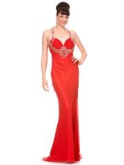 Red Satin Hater Top Sequined Detail Empire Waist Full Length Evening Dresses